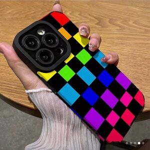 Apple iPhone Phone Case Vertical Stripes PU Leather Texture Checkered Rainbow